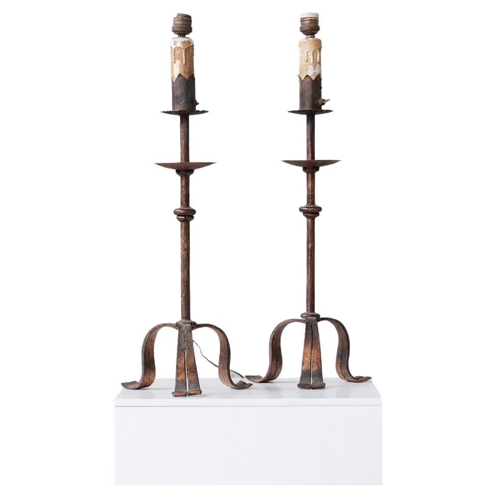 Pair of Spanish Metal Mid-Century Table Lamps