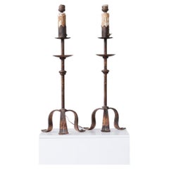 Retro Pair of Spanish Metal Mid-Century Table Lamps