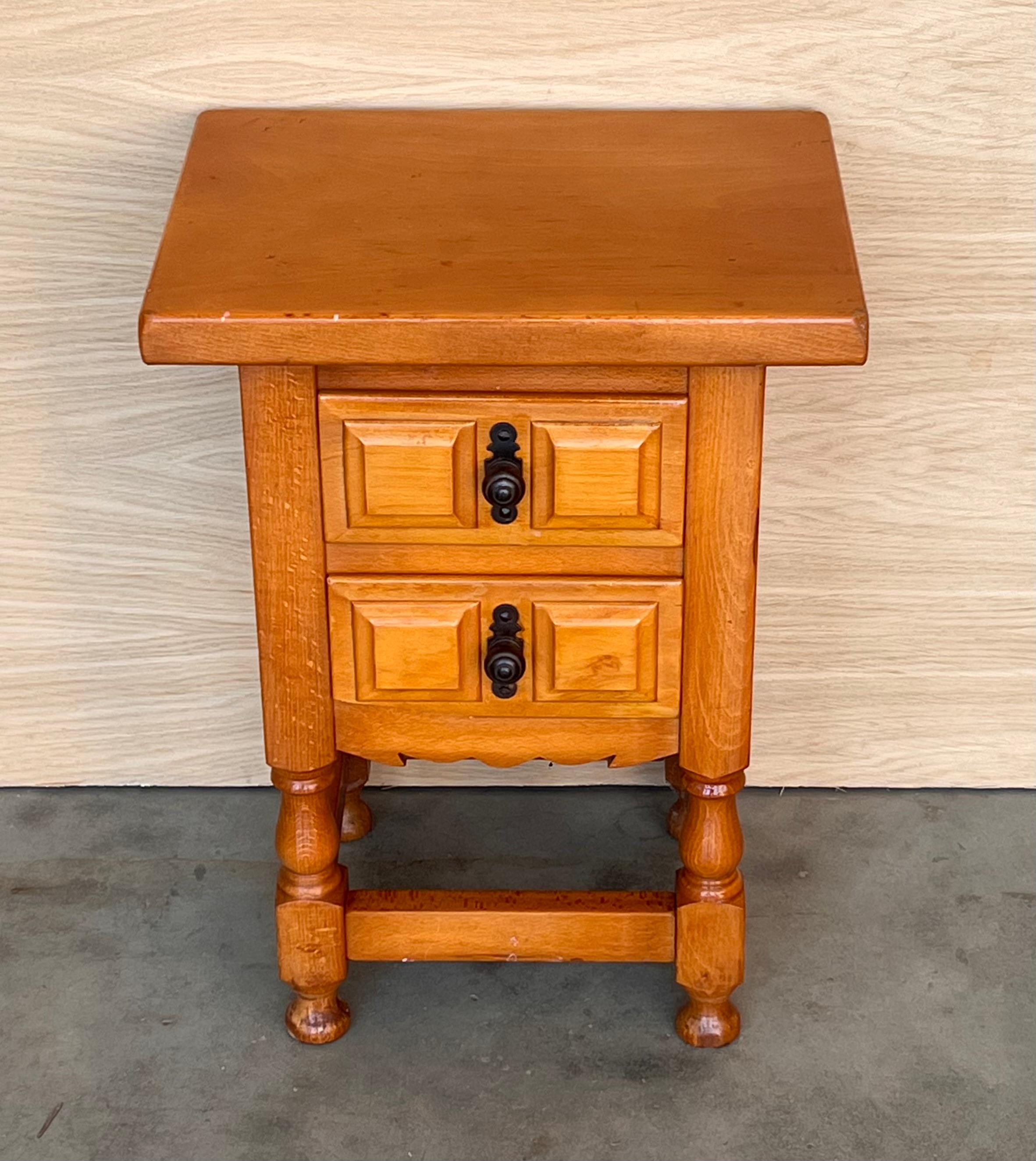 Pair of Spanish Narrow Nightstands with two drawers In Good Condition For Sale In Miami, FL