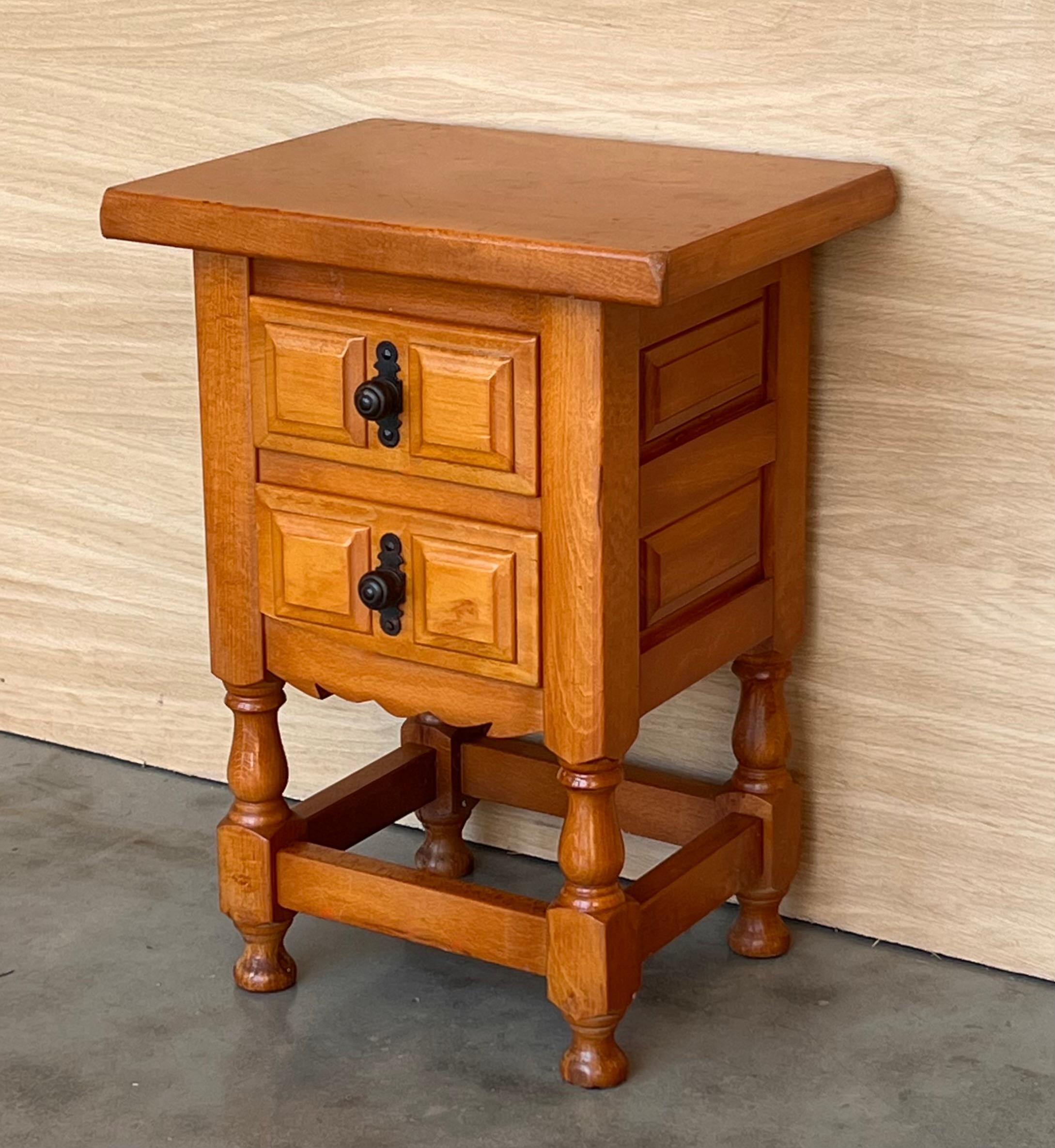 Pine Pair of Spanish Narrow Nightstands with two drawers For Sale