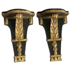 Pair of Spanish Neoclassical Carved Gilded and Ebonized Wooden Wall Bracket