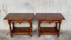 Pair of Spanish Nightstands or Side, Coffee Tables in Walnut Signed by Valenti