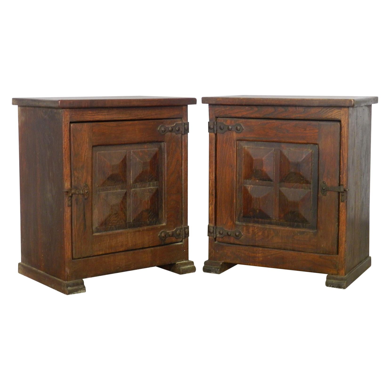 Pair of Spanish Nightstands Side Cabinets Bedside Tables Chestnut Midcentury