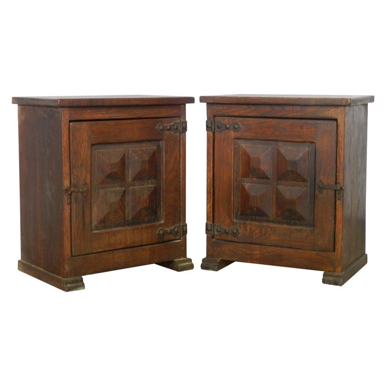 Pair of Spanish Nightstands Side Bedside Tables Chestnut