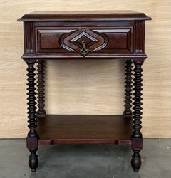 Pair of Spanish Nightstands with One Drawer and Low Shelve and Lentil Legs