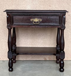 Pair of Spanish Nightstands with One Drawer and Low Shelve
