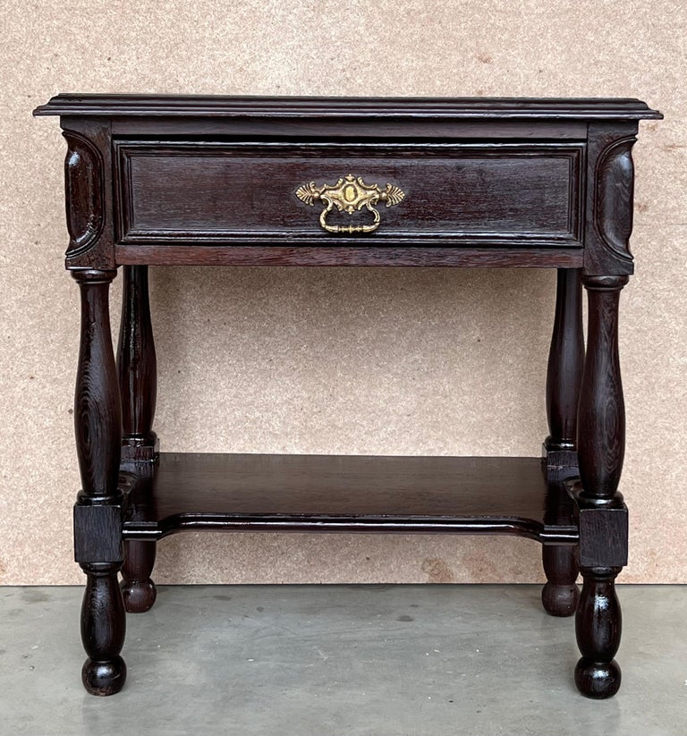Pair of Spanish Nightstands with One Drawer and Low Shelve For Sale at
