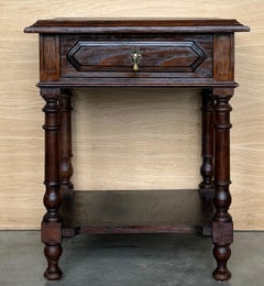 Pair of Spanish Nightstands with One Drawer and Low Shelve