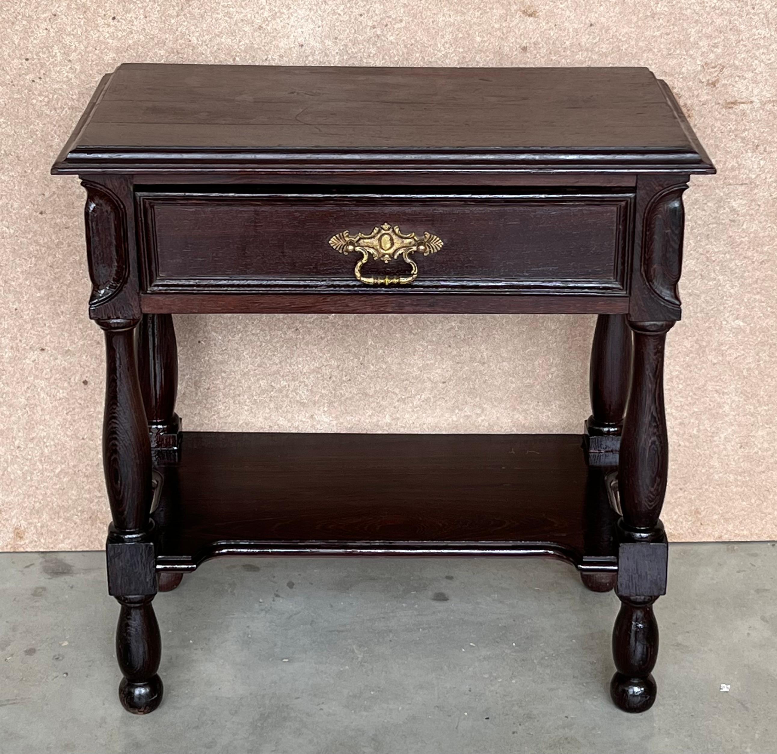 Spanish Colonial Pair of Spanish Nightstands with One Drawer and Low Shelve For Sale