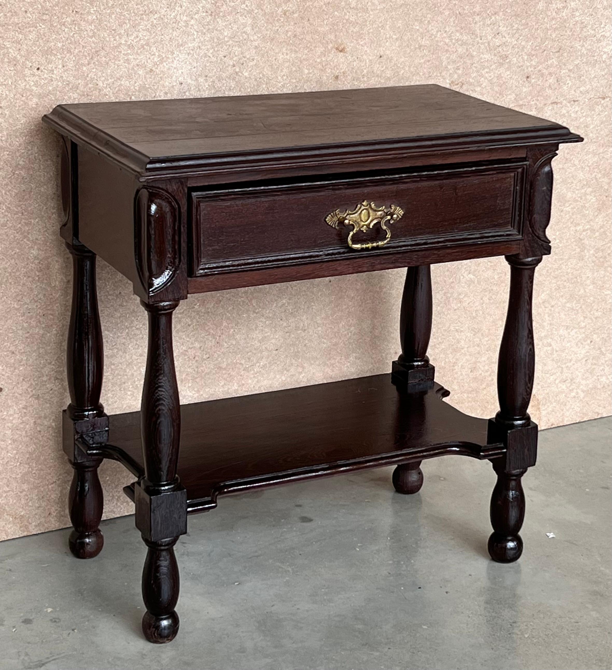 20th Century Pair of Spanish Nightstands with One Drawer and Low Shelve For Sale