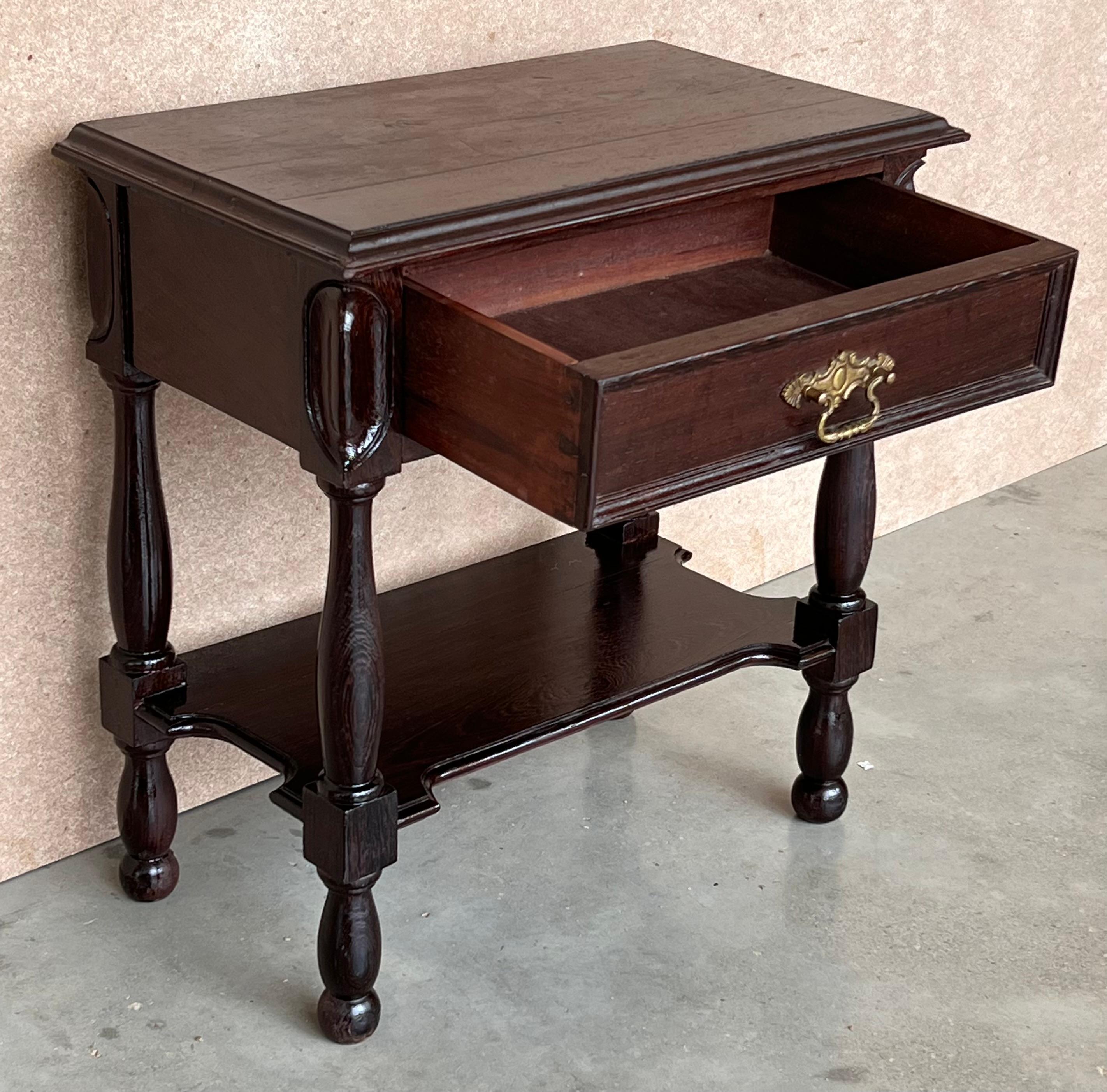 Pair of Spanish Nightstands with One Drawer and Low Shelve For Sale 1