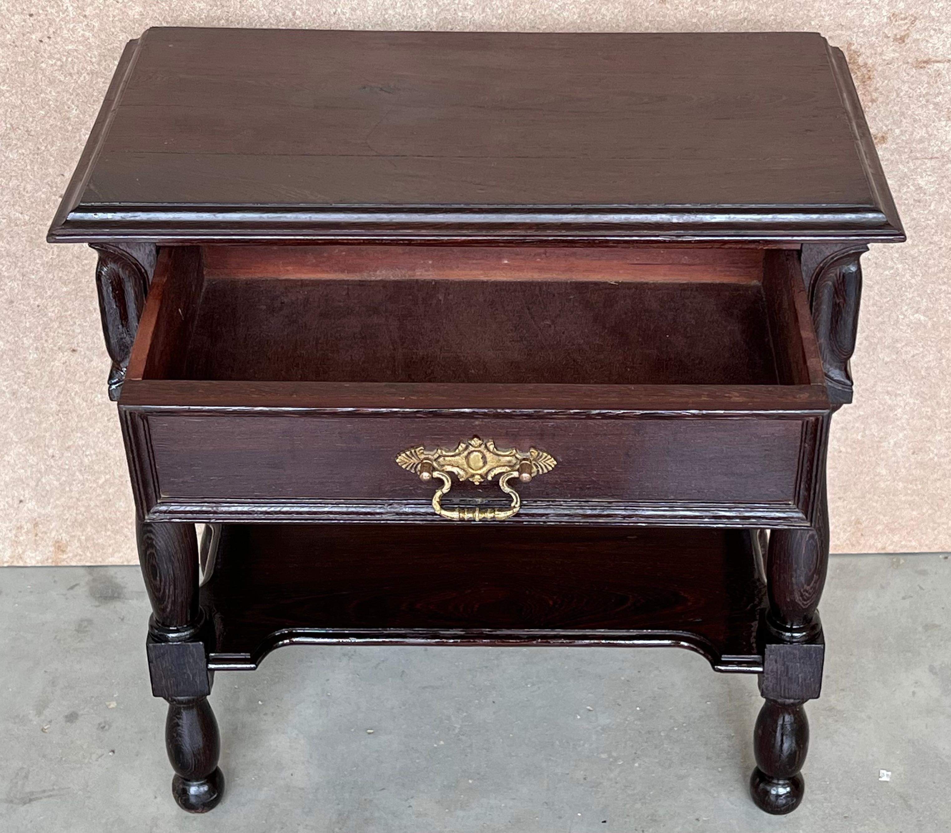 Pair of Spanish Nightstands with One Drawer and Low Shelve For Sale 2