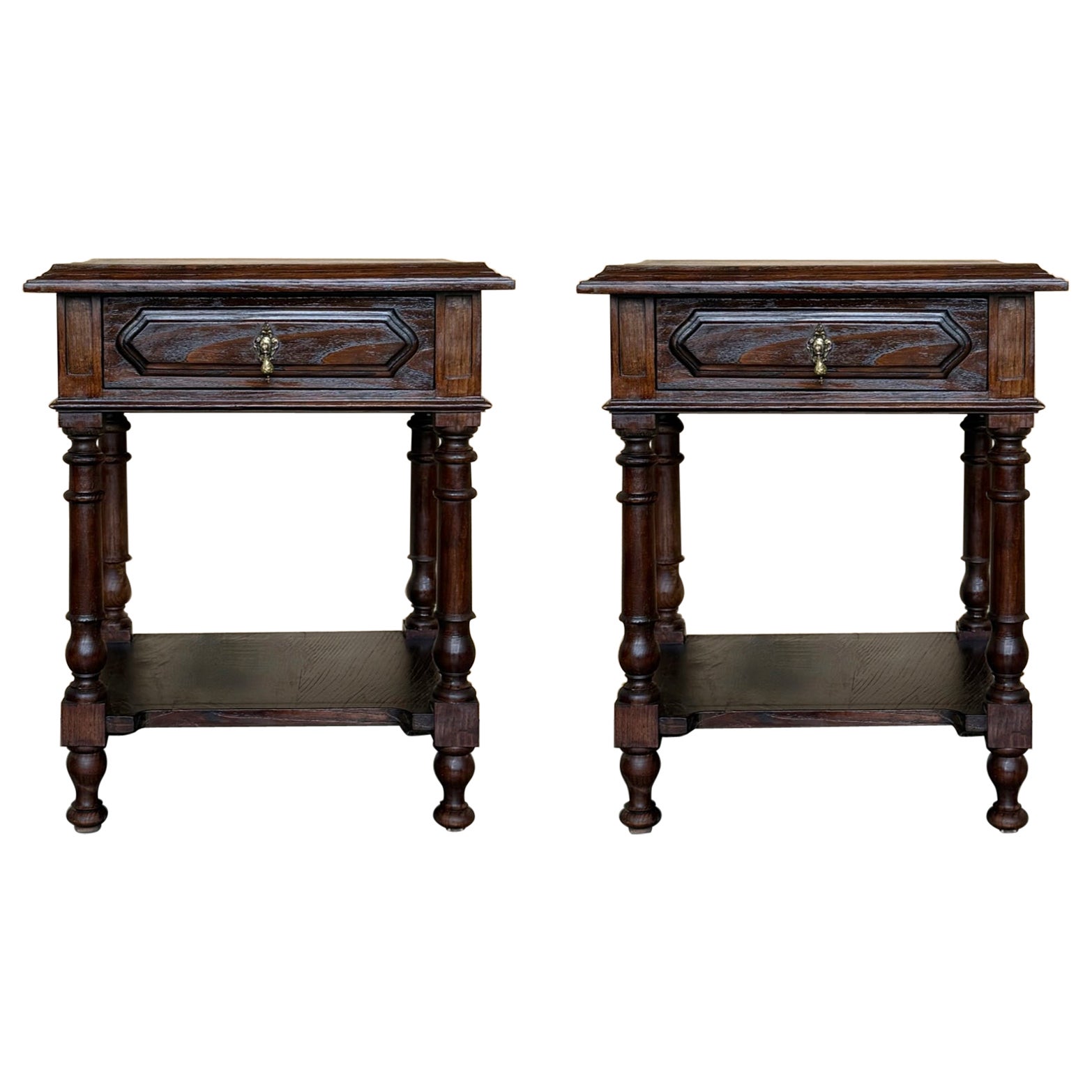Pair of Spanish Nightstands with One Drawer and Low Shelve im Angebot
