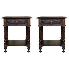 Pair of Spanish Nightstands with One Drawer and Low Shelve