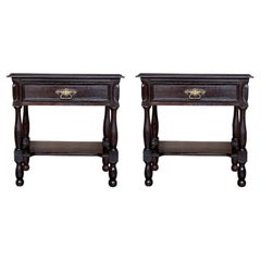 Pair of Spanish Nightstands with One Drawer and Low Shelve