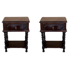 Pair of Spanish Nightstands with One Drawer and Low Shelve