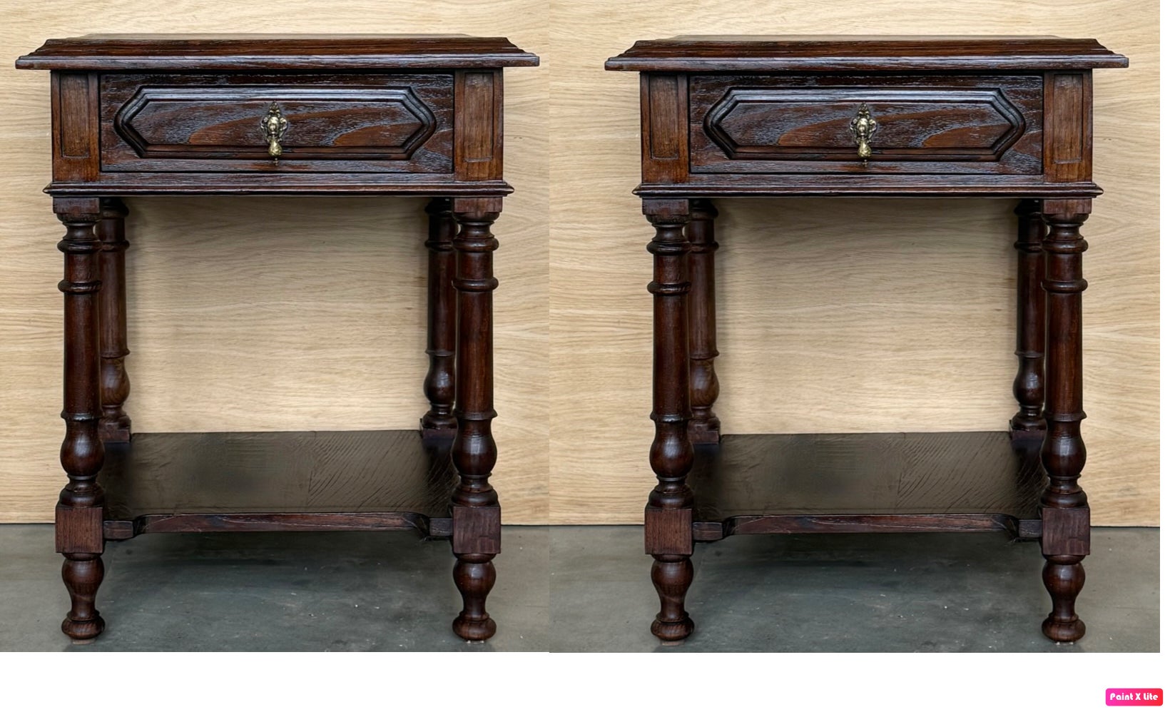 Pair of Spanish Nightstands with One Drawer and Low Shelve For Sale