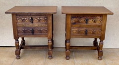 Pair Of Spanish Oak Bedside Tables With Two Drawers And Iron Hardware