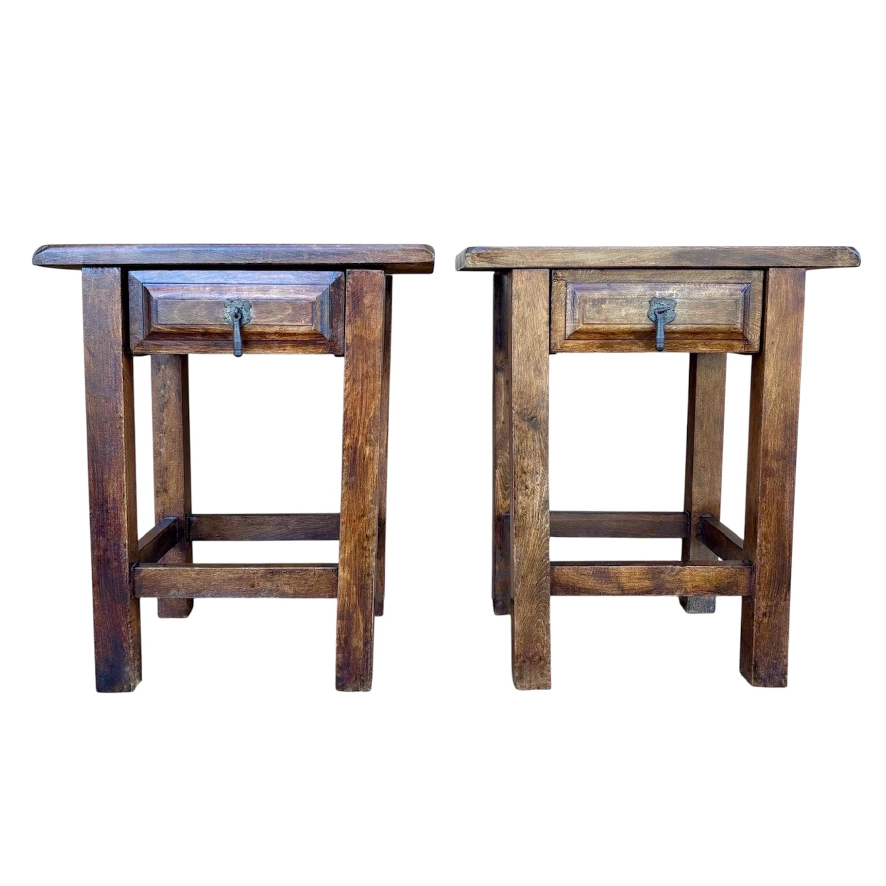 Pair of Spanish Oak Nightstands with Drawers, Early 20th Century