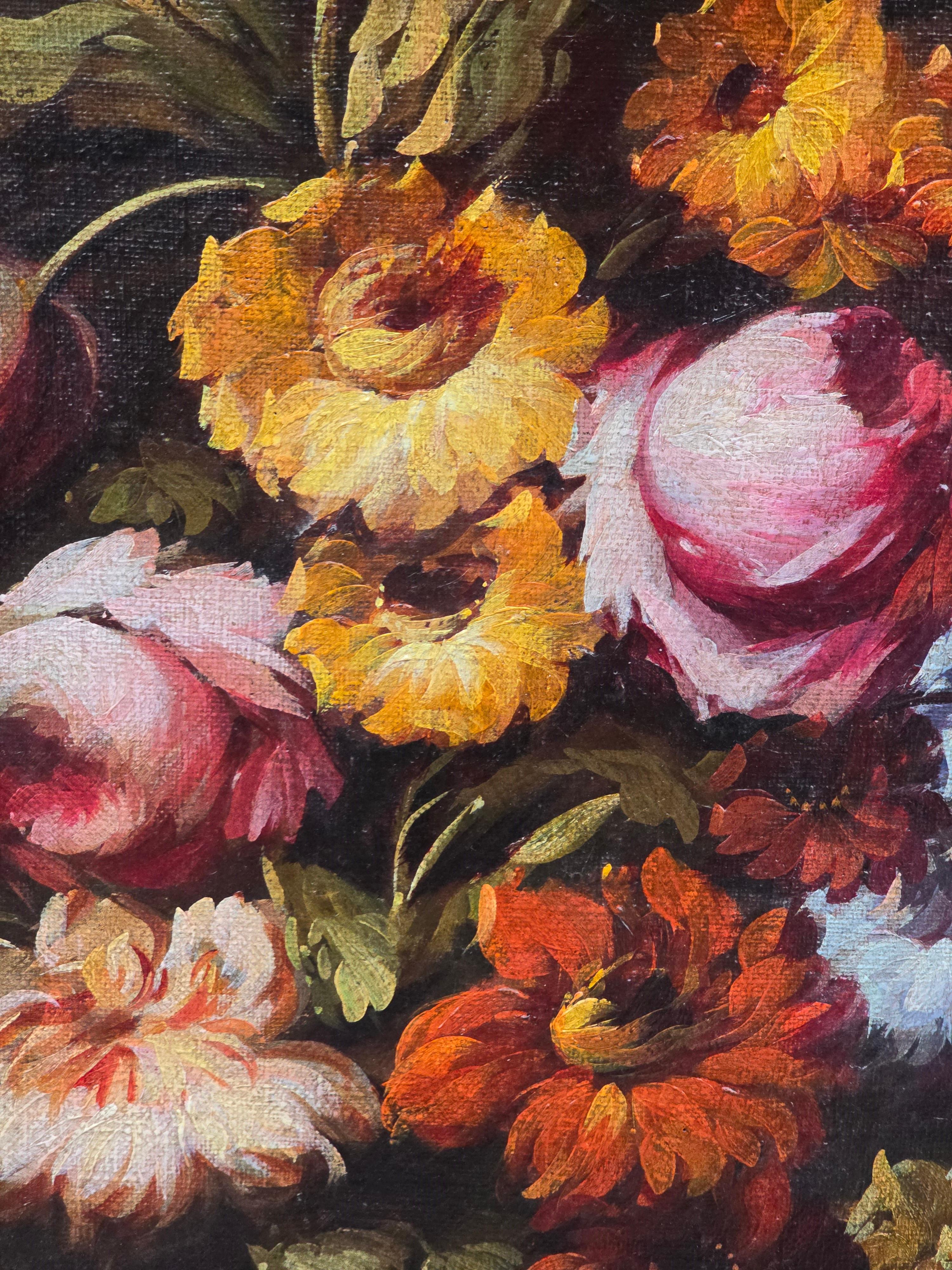 Ein Paar spanische Blumengemälde in Öl auf Leinwand von J. Palomar, datiert 1964 im Angebot 4