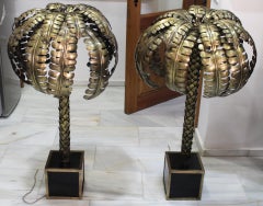 Pair of Spanish Palm Tree Brass Floor Lamps