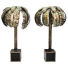 Pair of Spanish Palm Tree Brass Floor Lamps