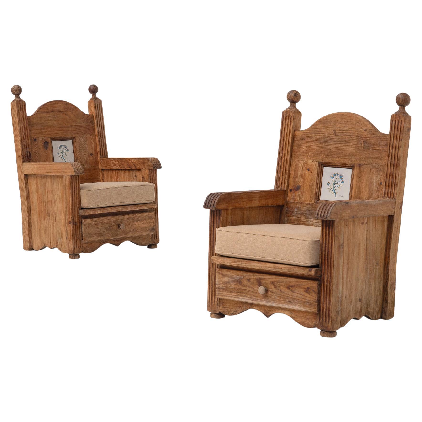 Paar Chalet Chic Stühle aus spanischer Kiefer, 1960er Jahre im Angebot