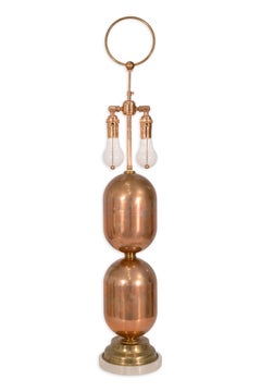 Paire de lampes de table espagnoles en cuivre poli avec socles en pierre