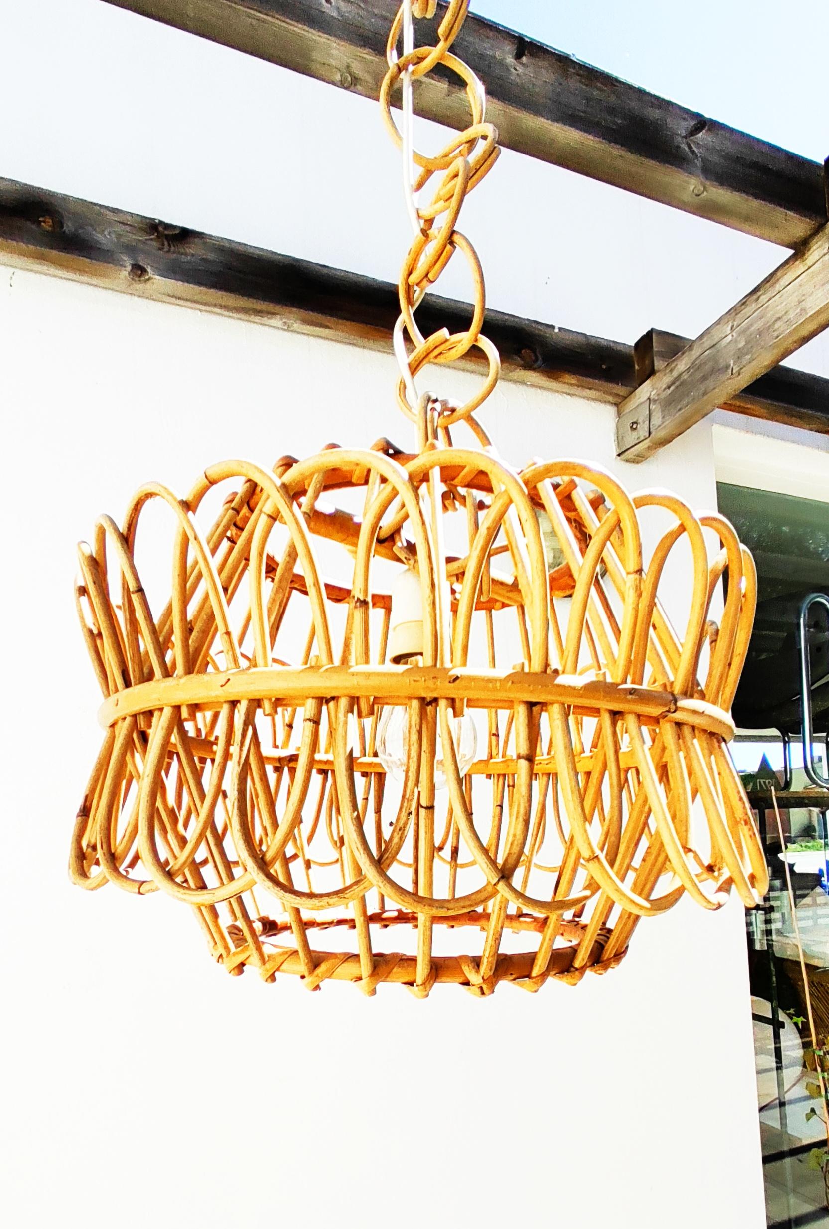 Pair of Spanish Rattan and Bamboo Chandelier, 1960s 2