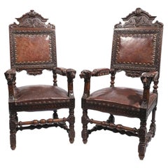 Antique Pair of Spanish Renaissance style Armchairs 19th Century
