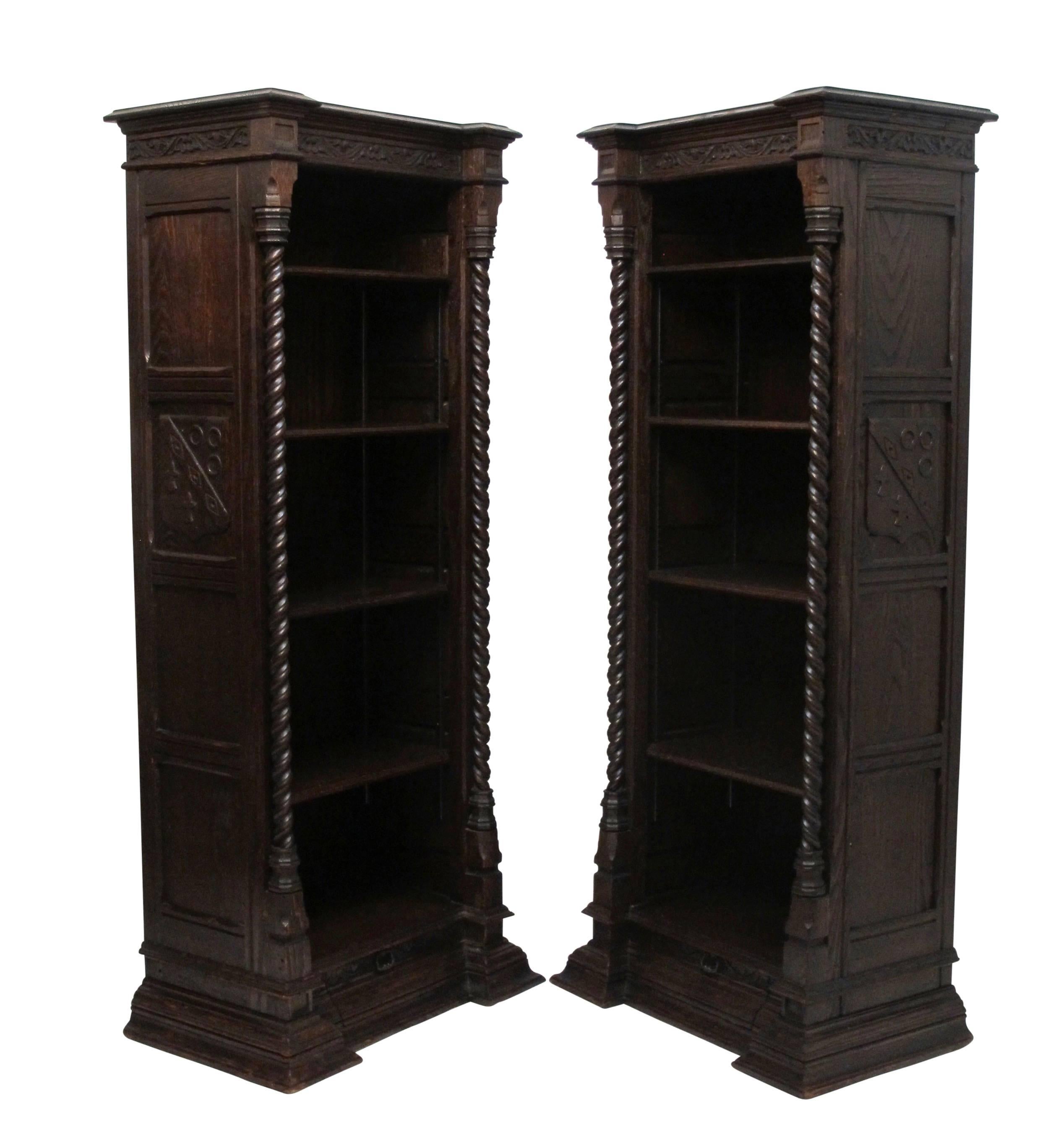 Pair of Spanish Revival Oak Bookcases, American, circa 1920 3