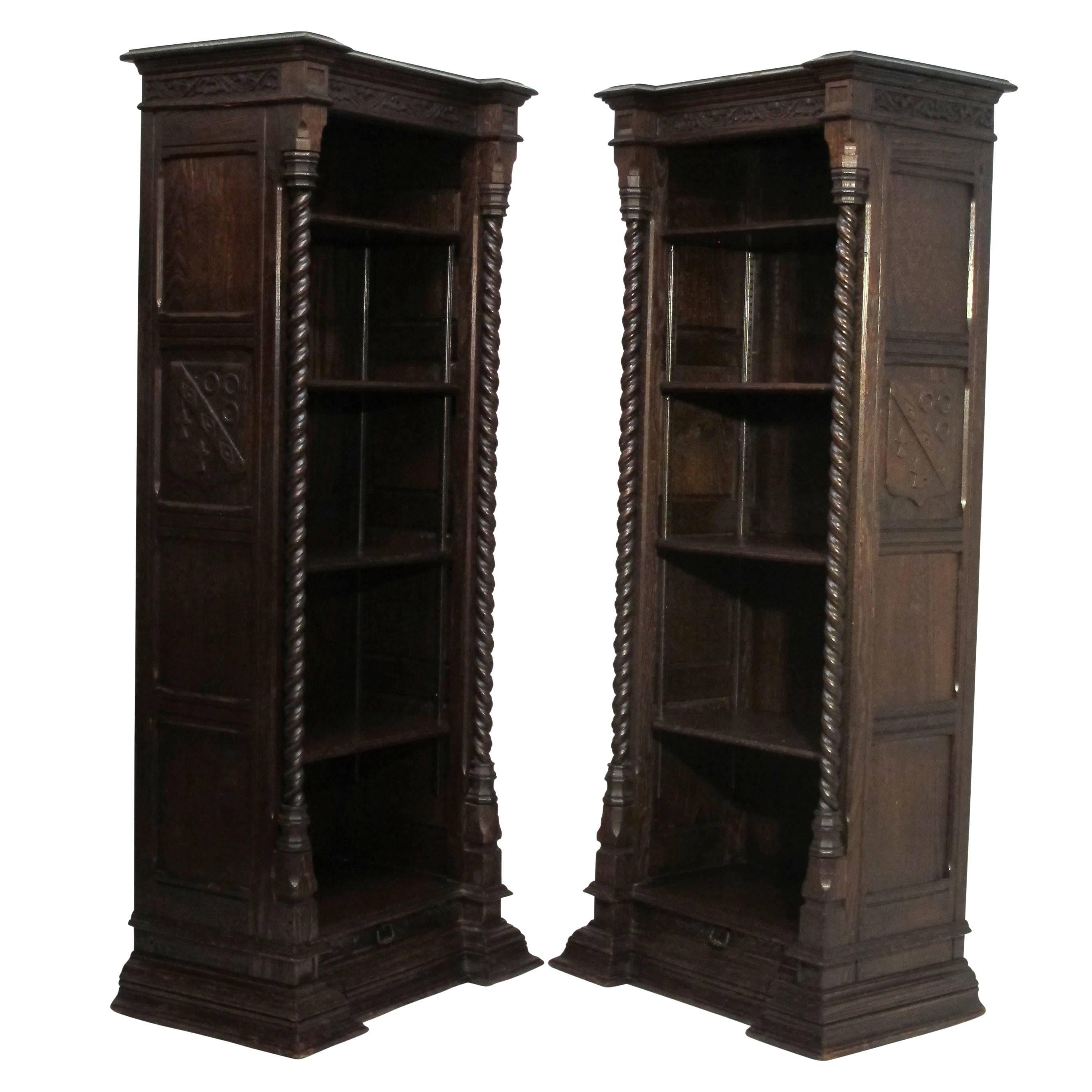 Pair of Spanish Revival Oak Bookcases, American, circa 1920 1