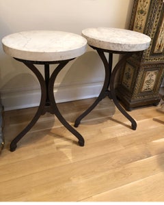Pair of Spanish Revival White Carrara Marble with Iron Bases