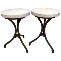 Pair of Spanish Revival White Carrara Marble with Iron Bases