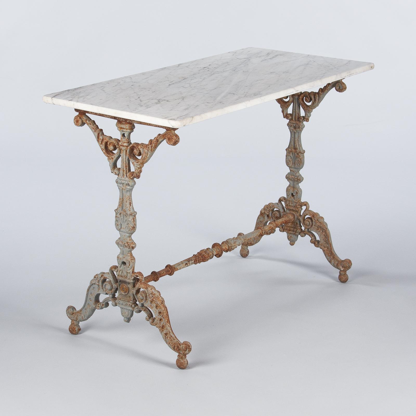 Pair of Spanish Rococo Iron Base Bistro Tables with Marble Tops, Late 1800s For Sale 5