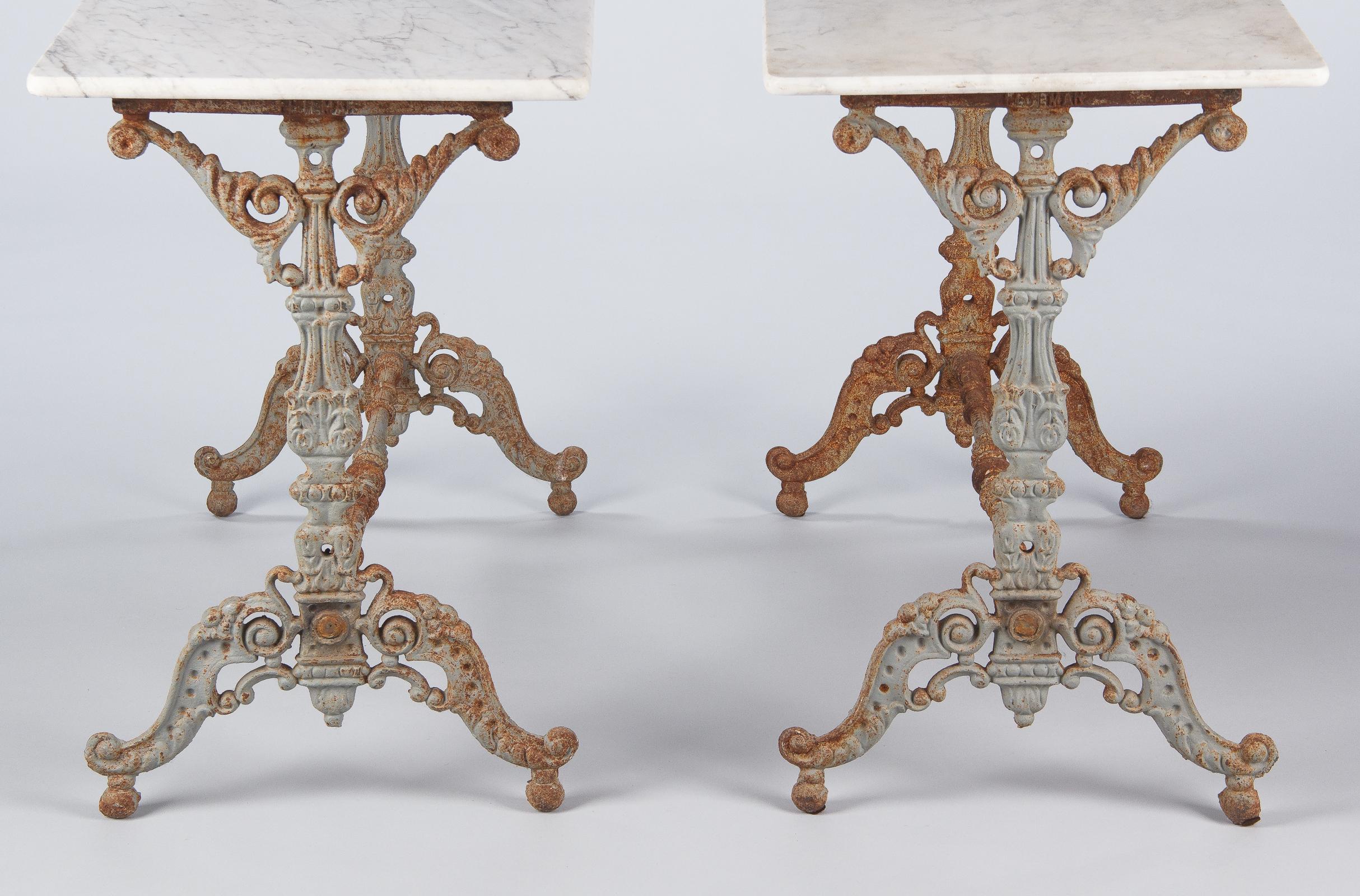 Pair of Spanish Rococo Iron Base Bistro Tables with Marble Tops, Late 1800s For Sale 7