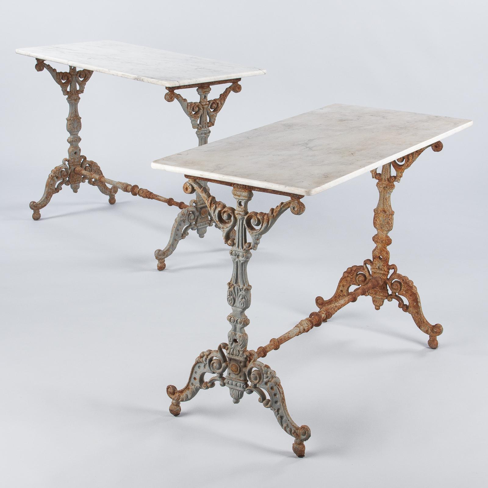 Pair of Spanish Rococo Iron Base Bistro Tables with Marble Tops, Late 1800s For Sale 8