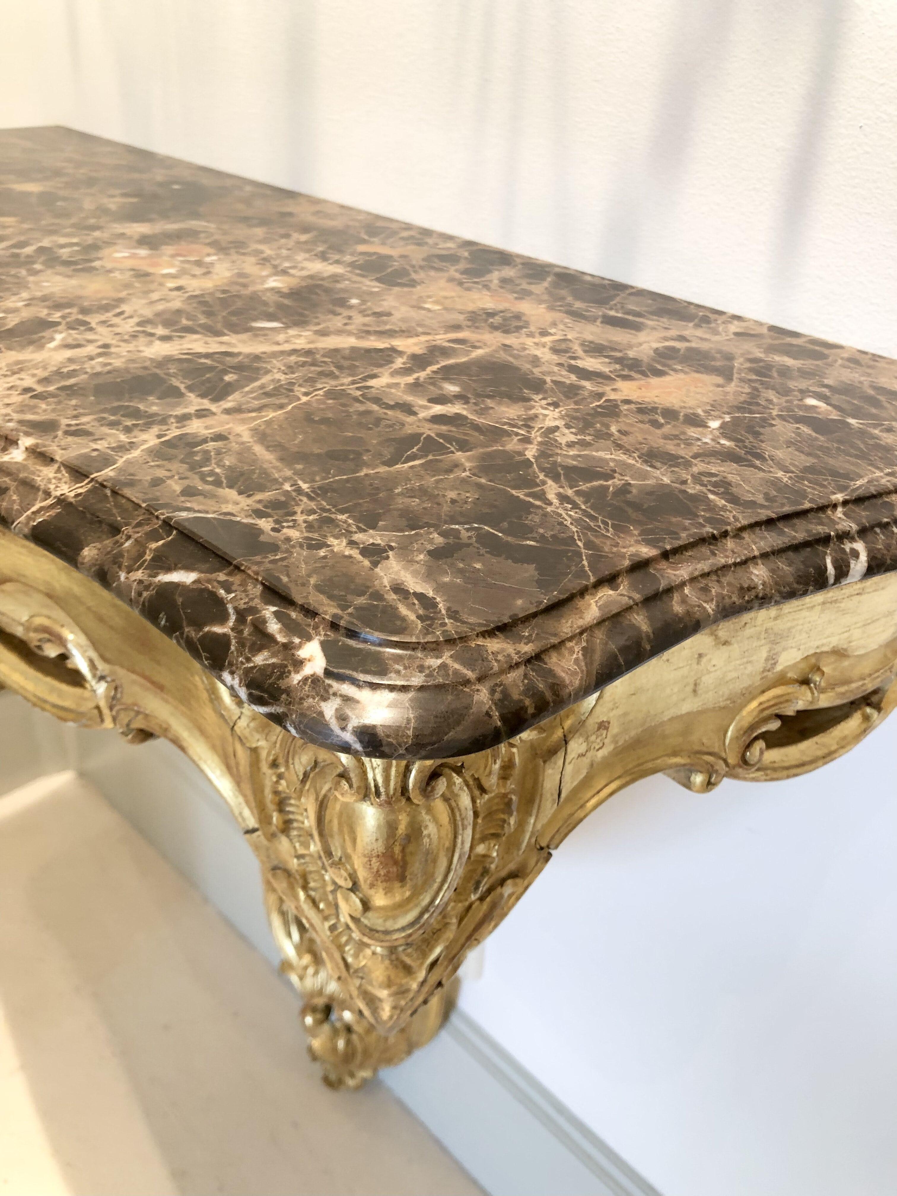 Marble Pair of Spanish Rococo, Louis XV Style Console Tables For Sale