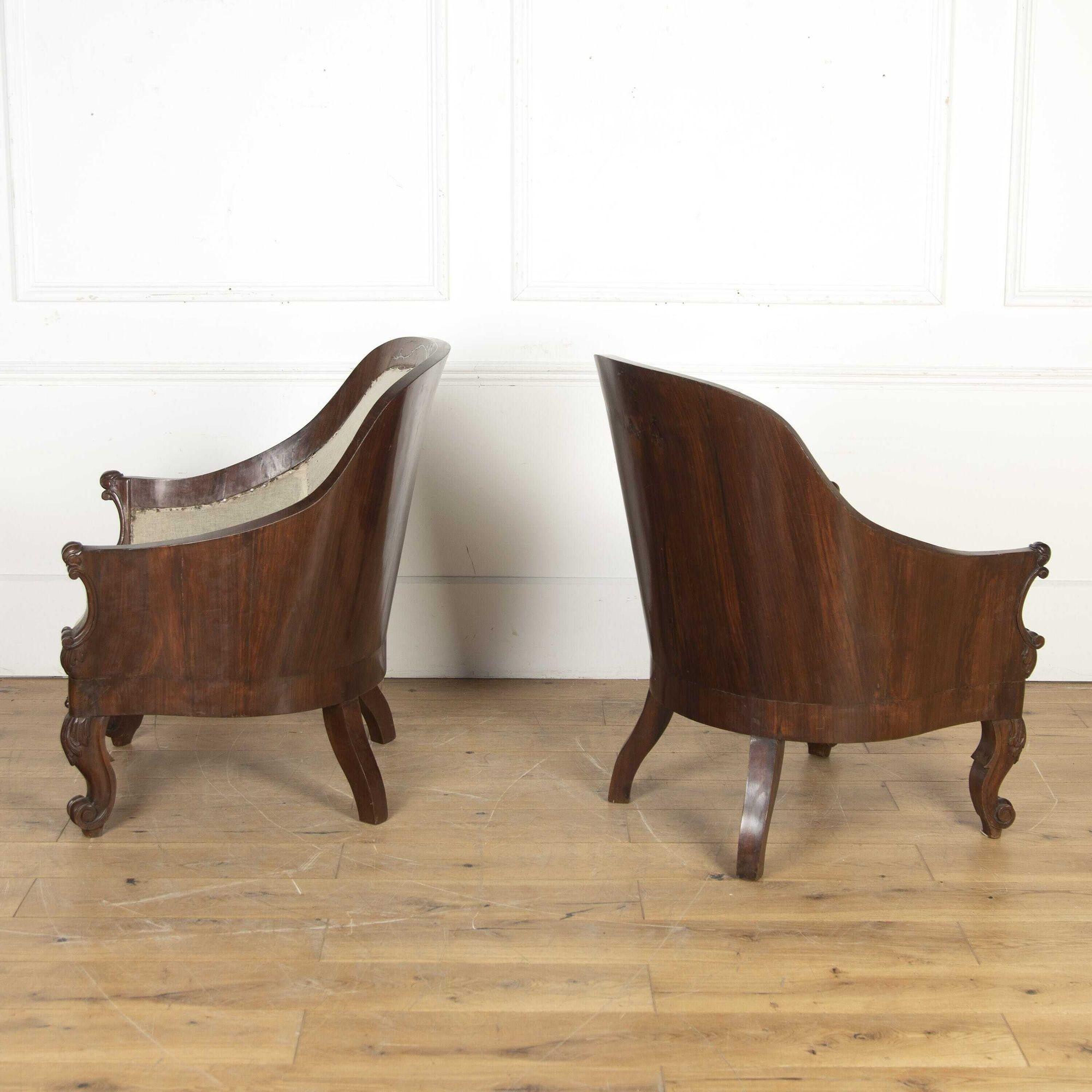Country Pair of Spanish Rosewood and Pewter Inlaid Armchairs