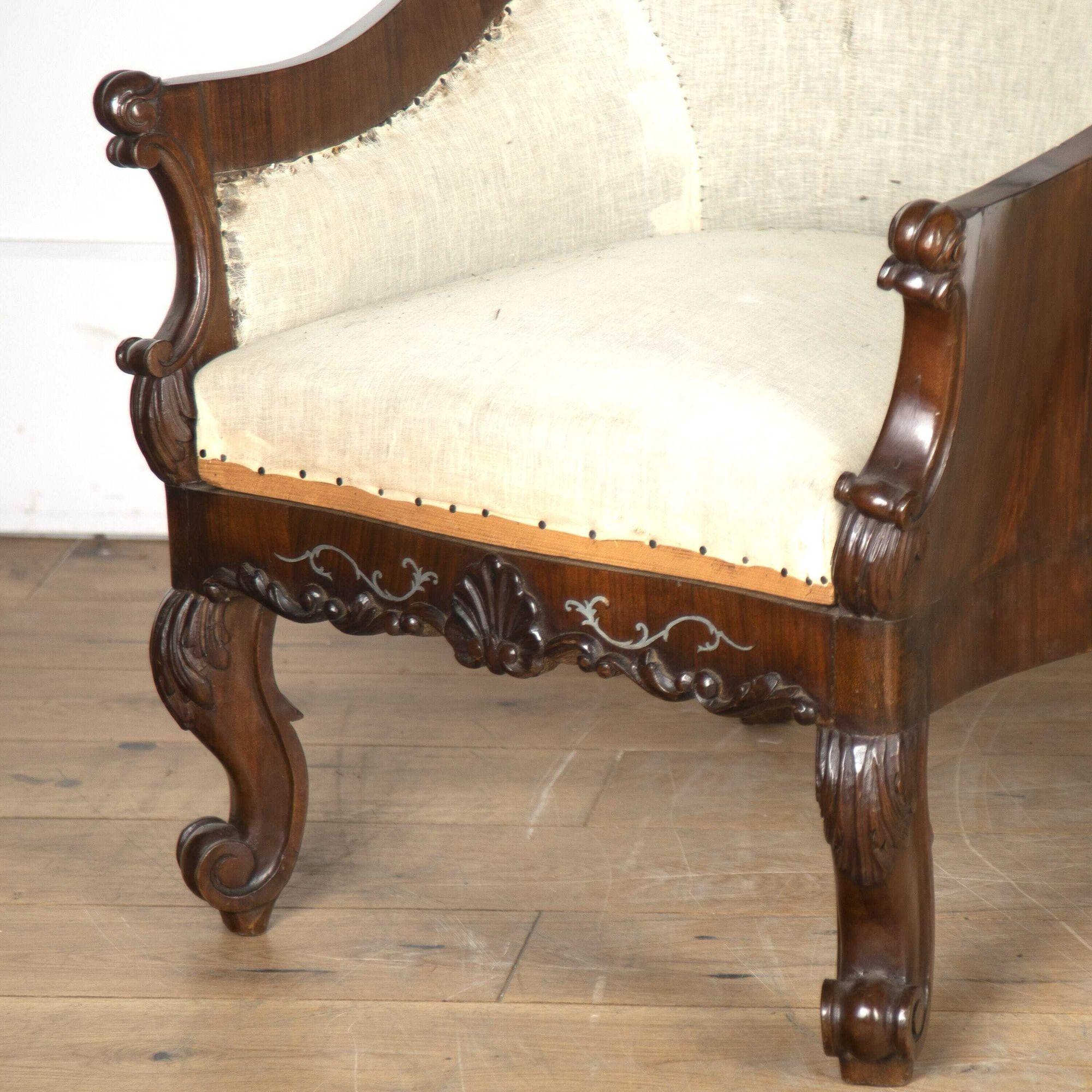 19th Century Pair of Spanish Rosewood and Pewter Inlaid Armchairs