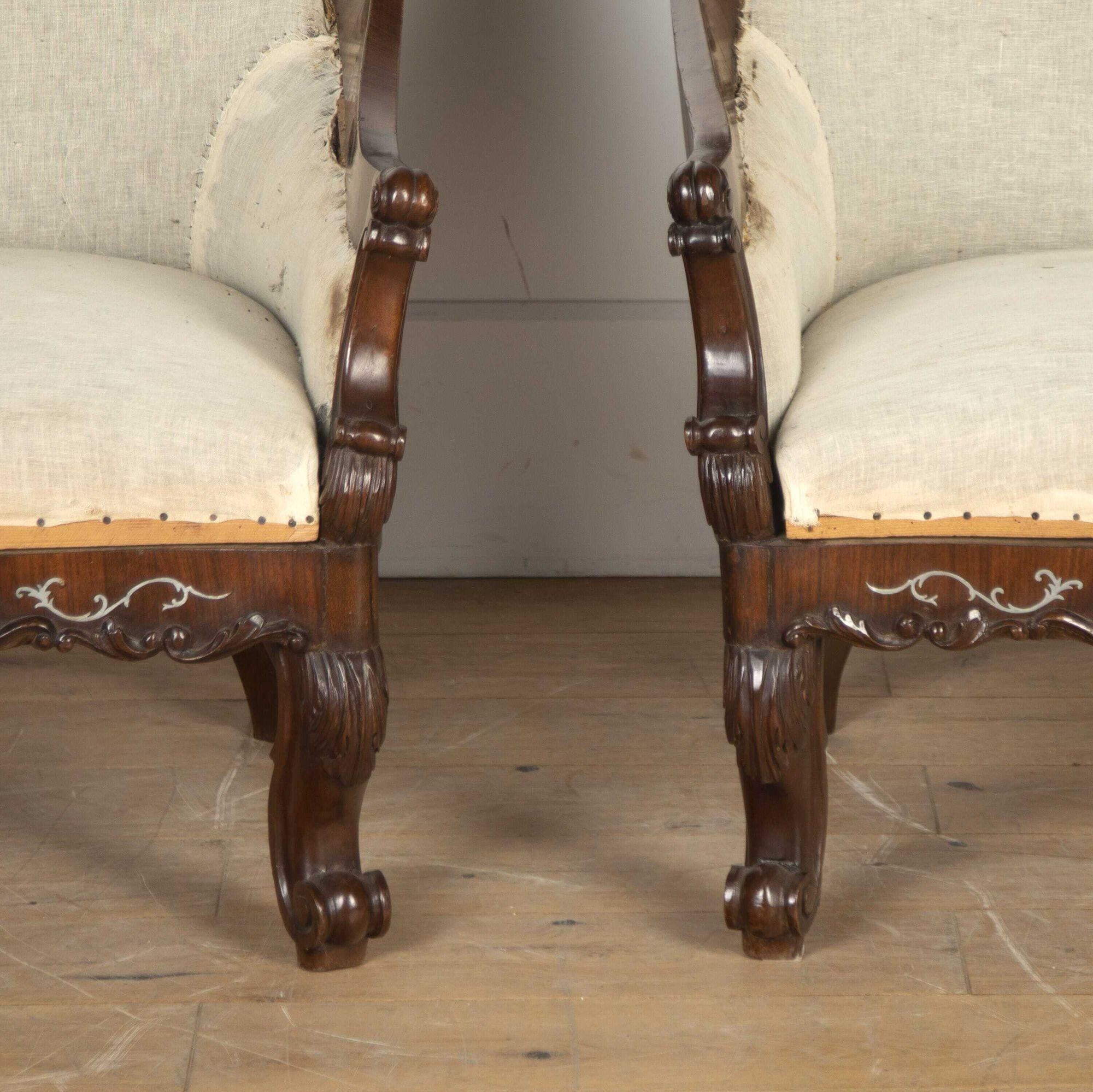 Pair of Spanish Rosewood and Pewter Inlaid Armchairs 3