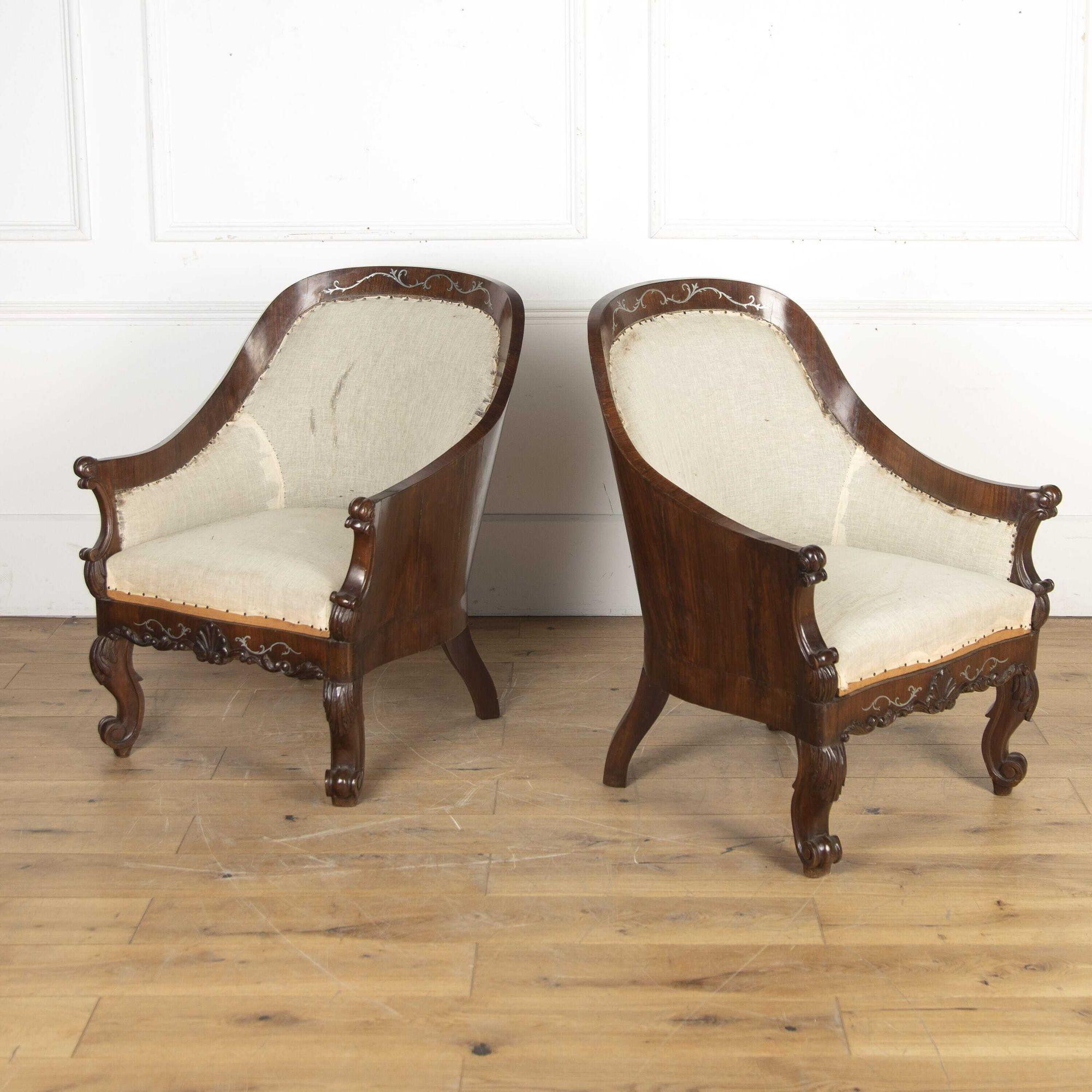 Pair of Spanish Rosewood and Pewter Inlaid Armchairs 4