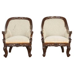 Pair of Spanish Rosewood and Pewter Inlaid Armchairs