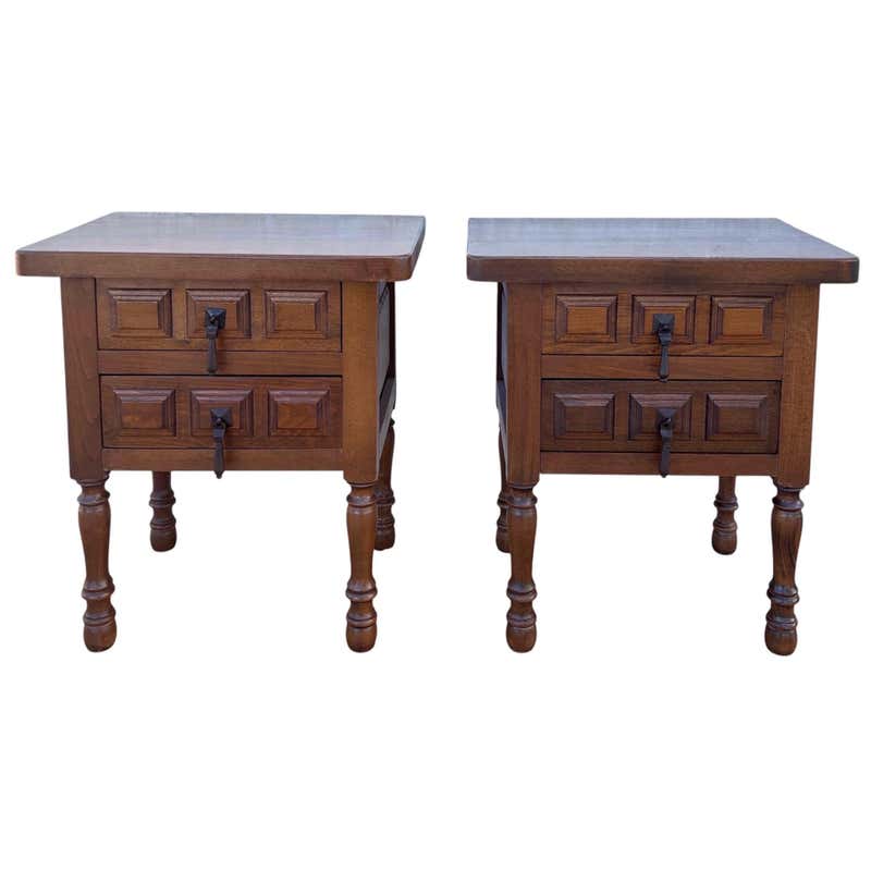 Pair of Spanish Rustic Wooden Night Stands, Mid-20th Century For Sale ...