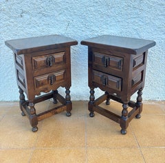 Pair of Spanish Rustic Wooden Night Stands, Mid-20th Century