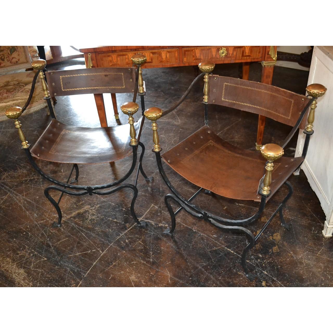 Pair of Spanish Savonarola Chairs, circa 1900 1