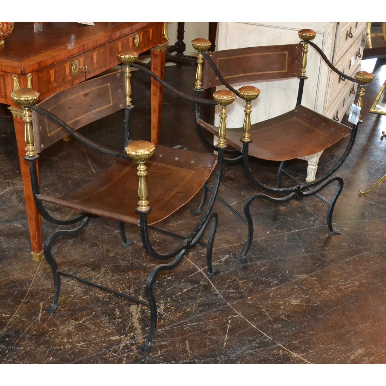 Pair of Spanish Savonarola Chairs, circa 1900 3