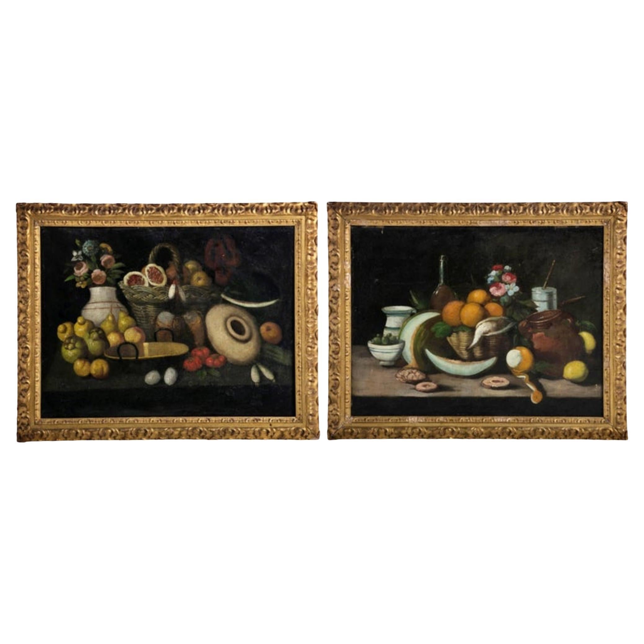 Pair of Spanish School Paintings of the 17th Century "Still Lifes"