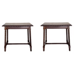 Pair of Spanish Side table with carved edges and turned legs