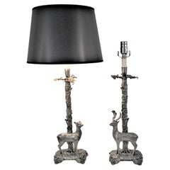 Pair of Spanish Silver with Deer Sculptures Table Lamps
